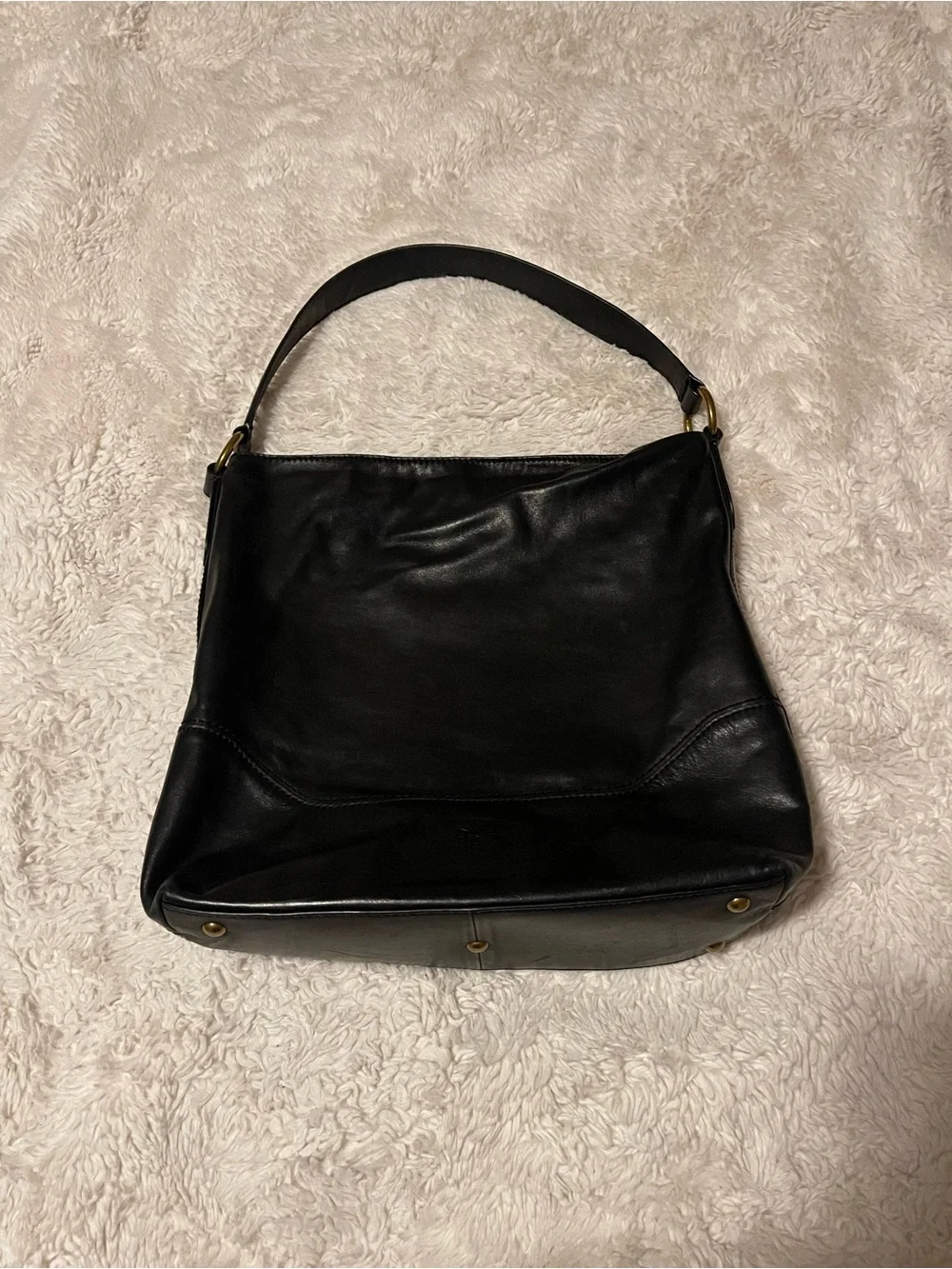 Frye Paige Black Leather Slouchy Hobo Shoulder Bag Handbag Brass Hardware